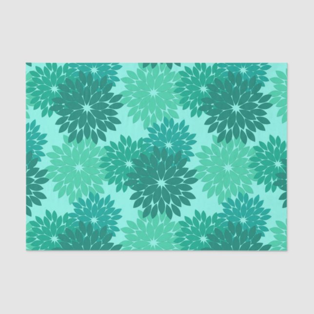 Modern Floral Kimono Print, Turquoise, Teal & Aqua Tissue Paper (Front)