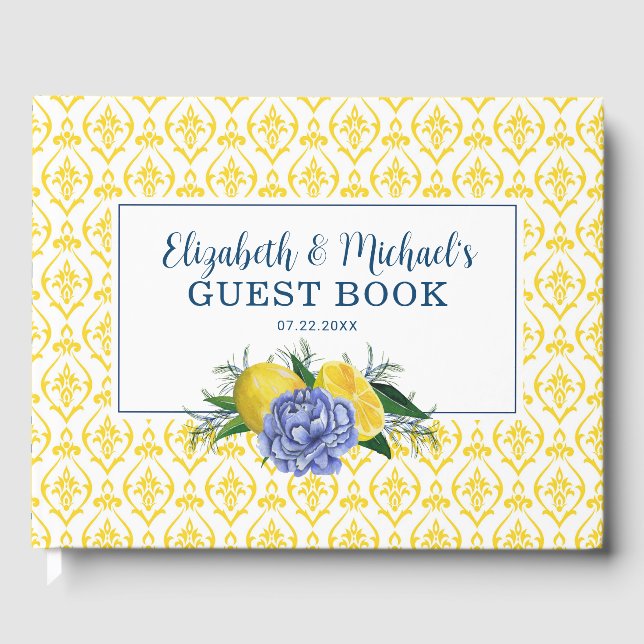 Modern Floral Lemon Bridal Shower Guest Book (Front)
