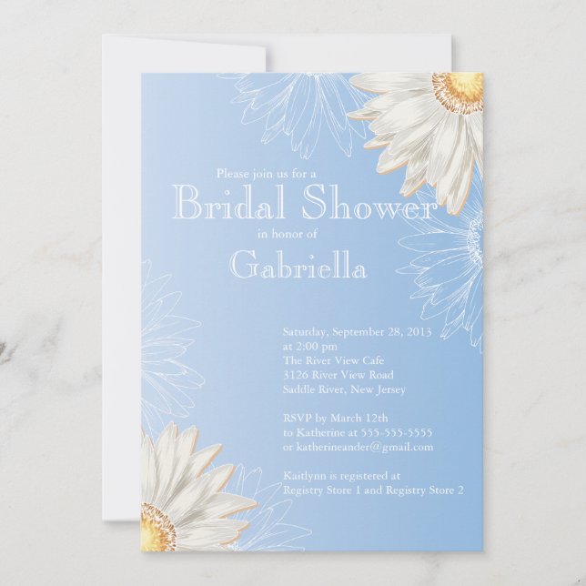 Modern Floral Light Blue Daisy Bridal Shower Invitation (Front)