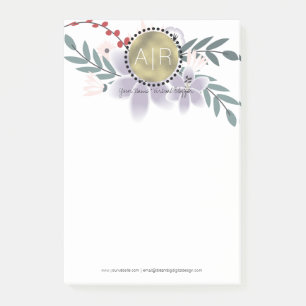 Modern Floral Lillies Simulated Foil Monogram Post-it Notes