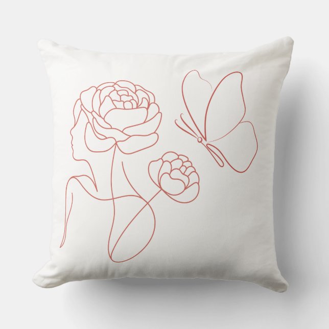Modern Floral Line Art Cushion (Front)