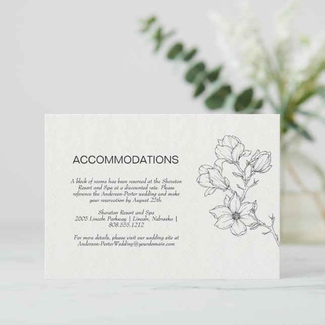 Modern Floral Line Art Ivory Wedding Invitation (Standing Front)