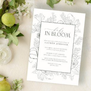 Modern Floral Line Art Sage Green Baby In Bloom Invitation