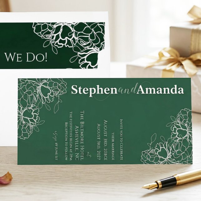 Modern Floral Line Drawn Wedding Invitation (Creator Uploaded)