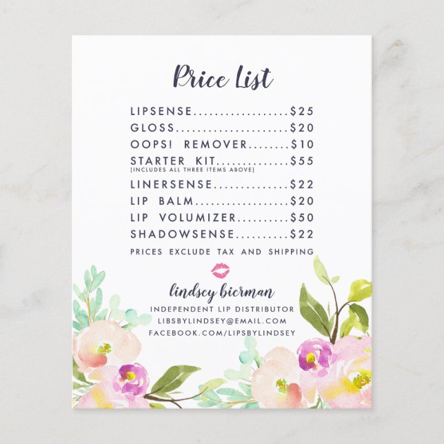 Modern Floral Lip Product Distributor Price List Flyer (Front)