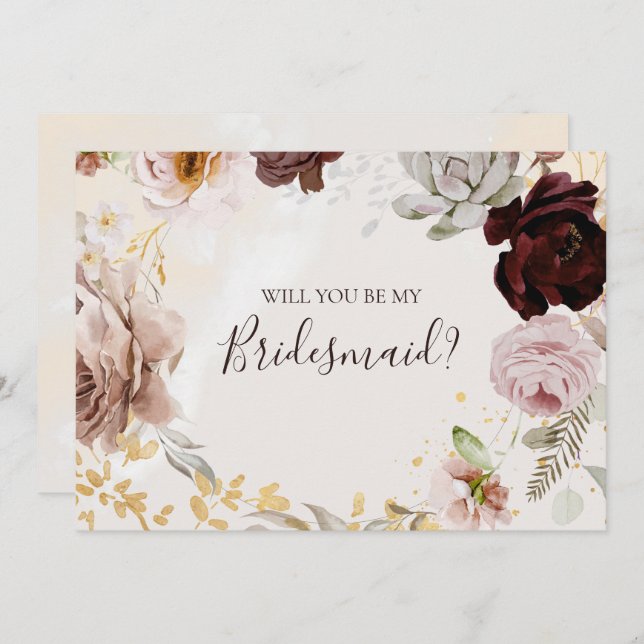 Modern Floral | Marble Bridesmaid Proposal Card (Front/Back)