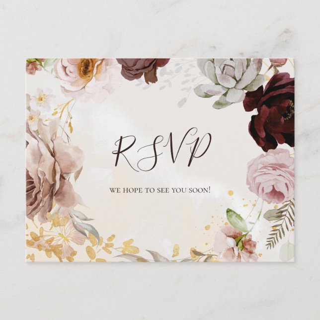 Modern Floral Marble Menu Choice RSVP Postcard (Front)