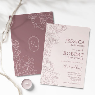 Modern Floral Mauve Dusty Pink Wedding Invitation