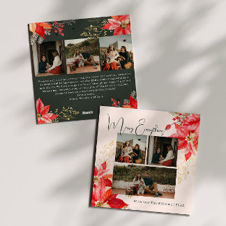 Modern Floral Merry Everything Six Photo Christmas Holiday Card