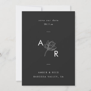 Modern Floral Monogram Elegant Simple Black White Save The Date