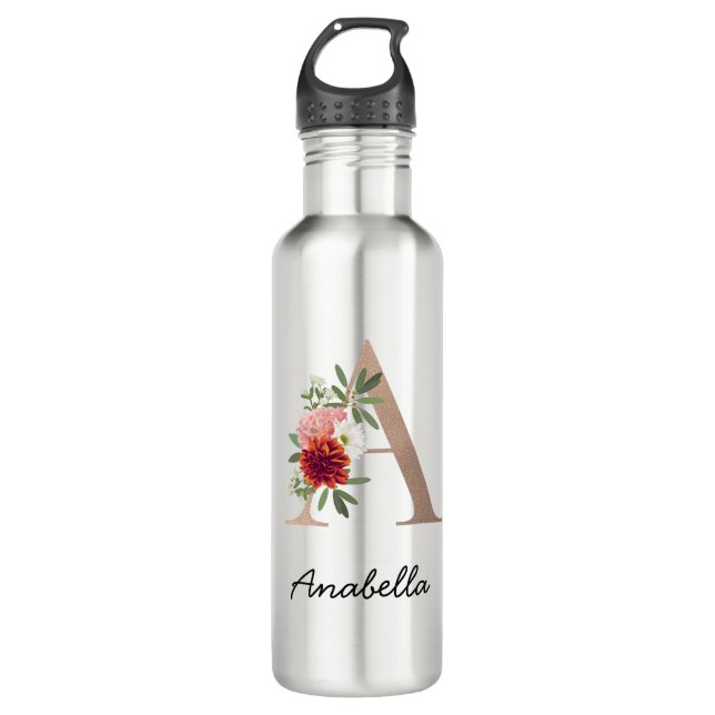 Modern Floral Monogram Letter A  710 Ml Water Bottle (Front)