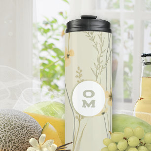 Modern Floral Monogram Light Yellow Green Thermal Tumbler