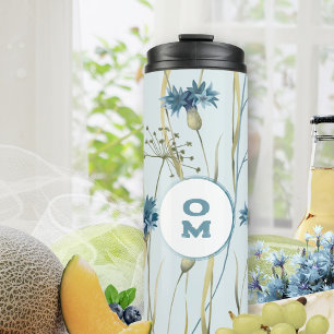 Modern Floral Monogram Soft Blue Cornflowers  Thermal Tumbler