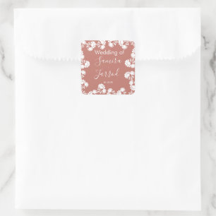 Modern Floral Motif Nuetral Wedding Square Sticker