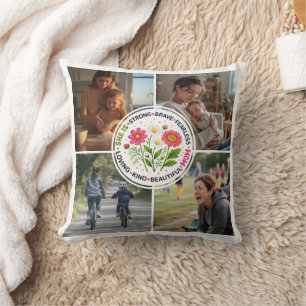 Modern Floral Multi-Photo Custom Mother's Day  Throw Pillow