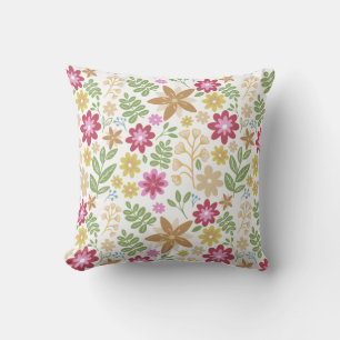 Modern Floral Multicolor Summer Flowers Throw Pillow