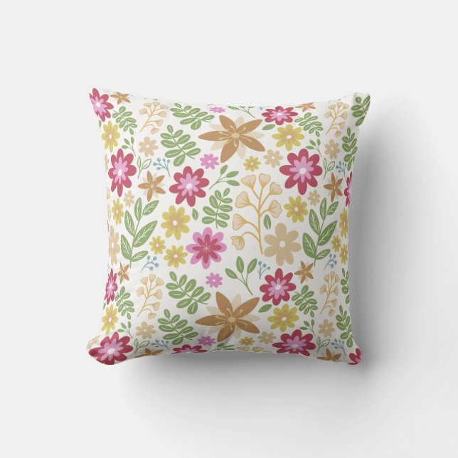 Modern Floral Multicolor Summer Flowers Throw Pillow (Front)