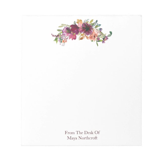 Modern Floral Name Personalized  Notepad (Front)