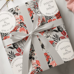 Modern Floral Names Wedding Wrapping Paper