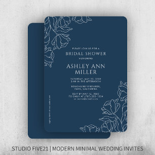 Modern Floral Navy Blue Wedding Bridal Shower Invitation