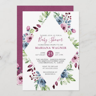 Modern Floral Navy Burgundy Baby Shower Invitation