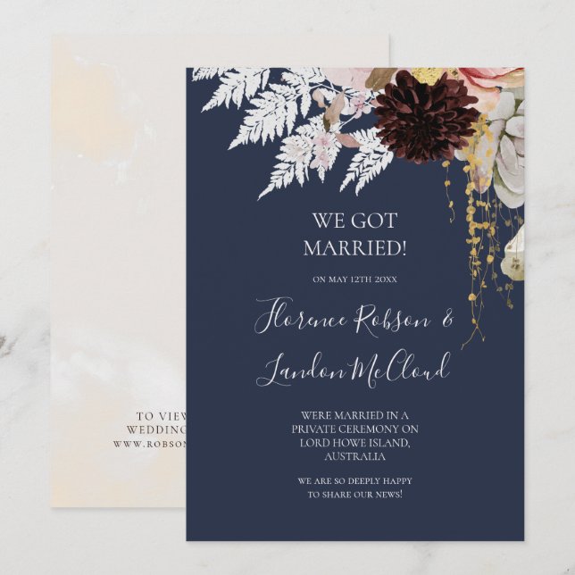 Modern Floral | Navy Elopement Announcement (Front/Back)