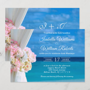 Modern Floral Ocean Beach Summer Wedding Invitation
