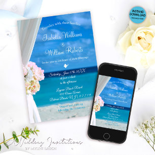 Modern Floral Ocean Beach Summer Wedding Invitation