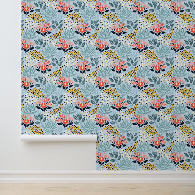 Modern Floral on Blue Wallpaper (Application)
