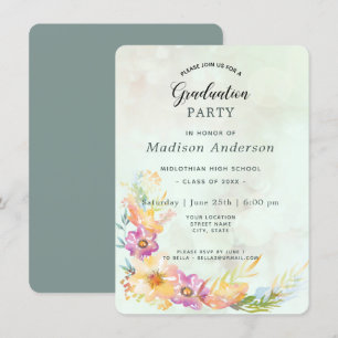 Modern Floral Pastel Graduation Party Invitation