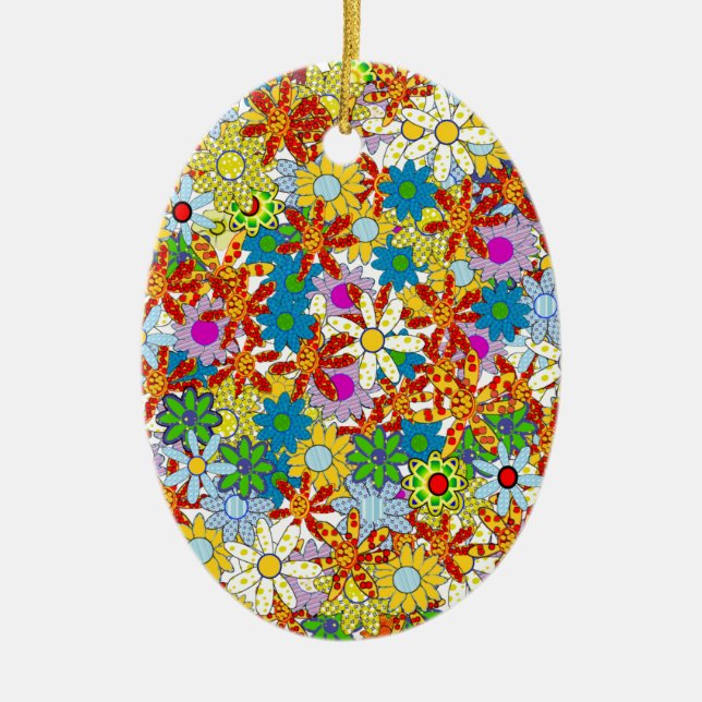 Modern Floral Pattern Bright Colours Ceramic Ornament (Front)