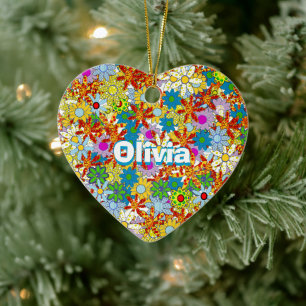 Modern Floral Pattern Bright Colours Ceramic Ornament