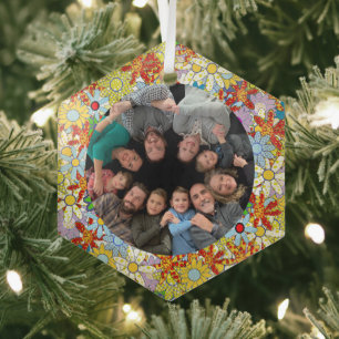 Modern Floral Pattern Bright Colours Glass Ornament