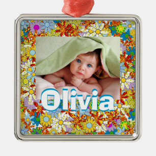 Modern Floral Pattern Bright Colours Metal Ornament