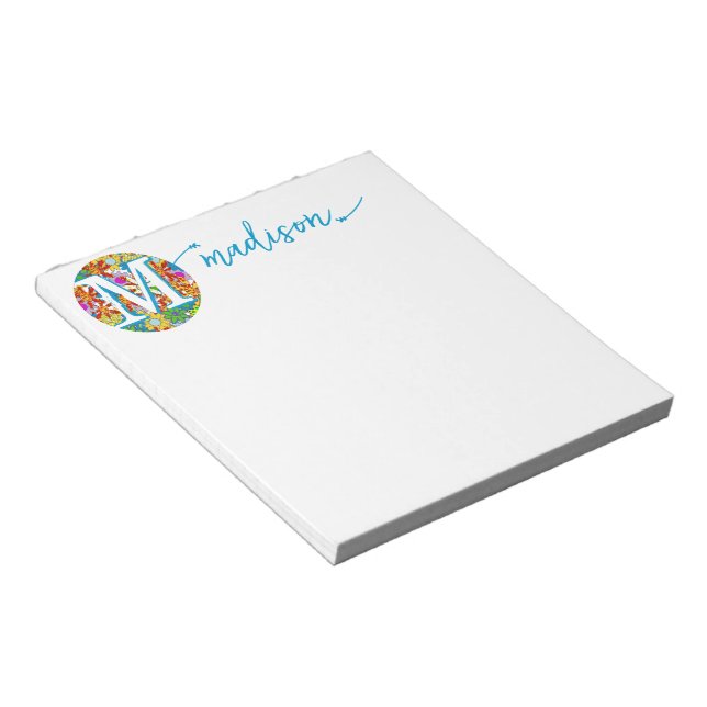 Modern Floral Pattern Bright Colours Notepad (Angled)