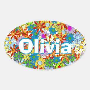 Modern Floral Pattern Bright Colours Oval Sticker