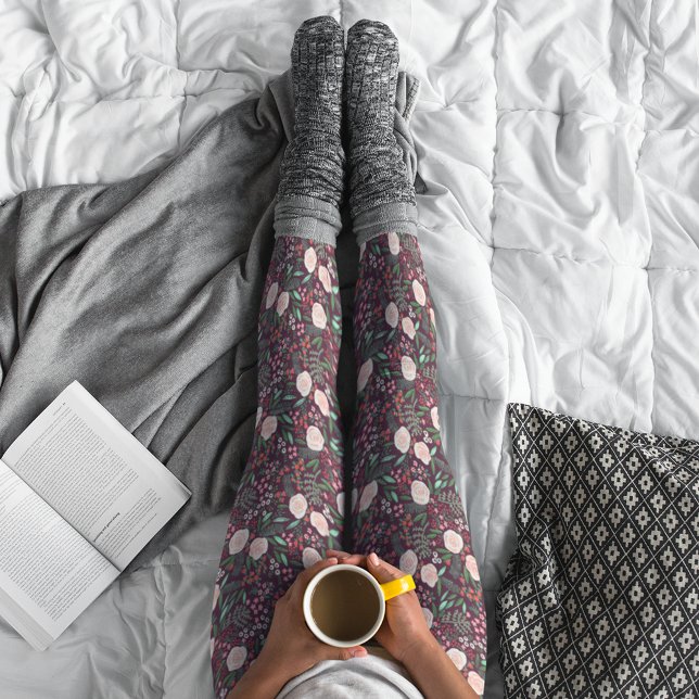 Modern Floral Pattern Christmas Holiday  Leggings (Modern Floral Pattern Christmas Holiday Leggings)
