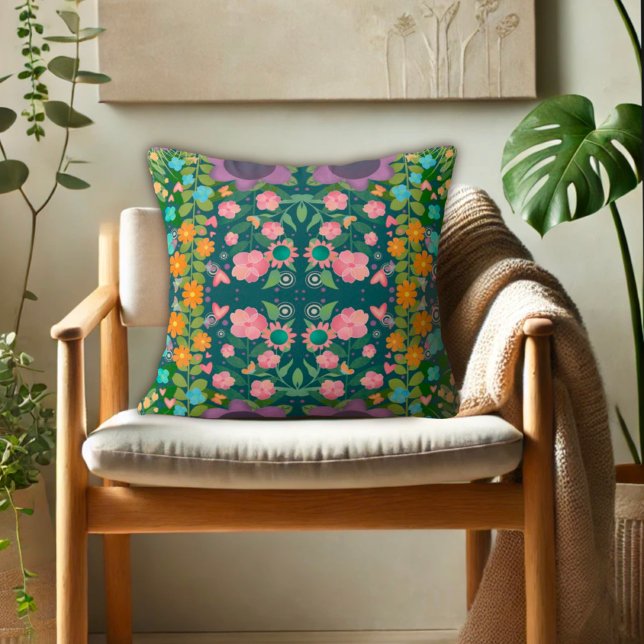 Modern Floral Pattern Colourful Pretty Inspirivity Throw Pillow (Creator Uploaded)