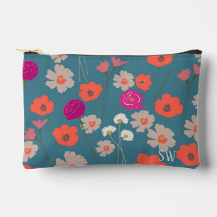 Modern Floral Pattern Gift For Her+Custom Initials Accessory Pouch