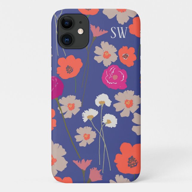 Modern Floral Pattern Gift For Her+Custom Initials Case-Mate iPhone Case (Back)