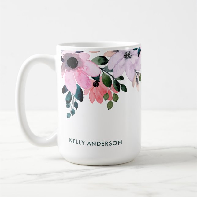 Modern Floral Pattern Girly Tropical Foliage Decal Coffee Mug (Left)