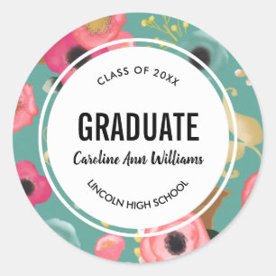 Modern Floral Pattern Graduation Classic Round Sticker