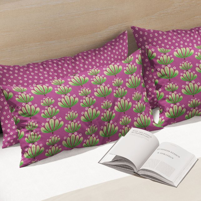 Modern Floral Pattern in Plum and Green Pillowcase (Creator Uploaded)