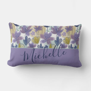 Modern Floral Pattern Name Lumbar Pillow