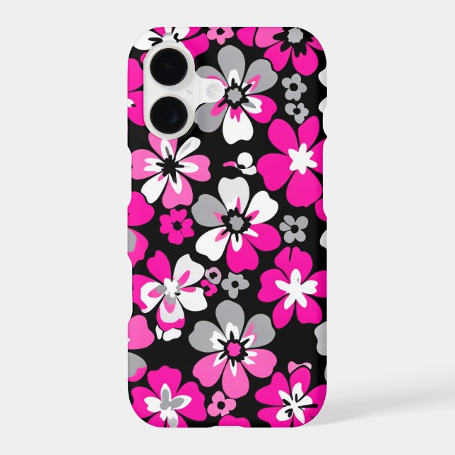 Modern Floral pattern pink gray black Phone Case (Back)