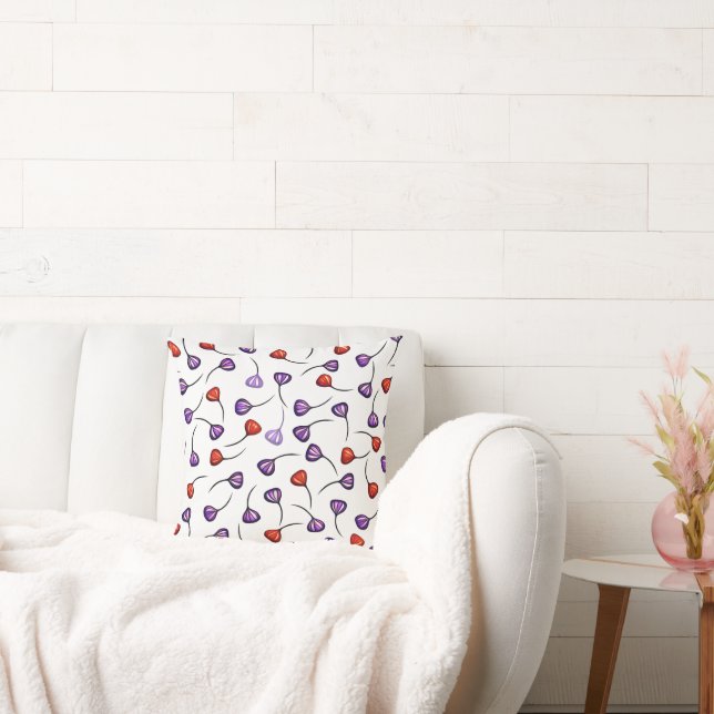 Modern Floral Pattern – Red & Purple Abstract Peta Throw Pillow (Couch)