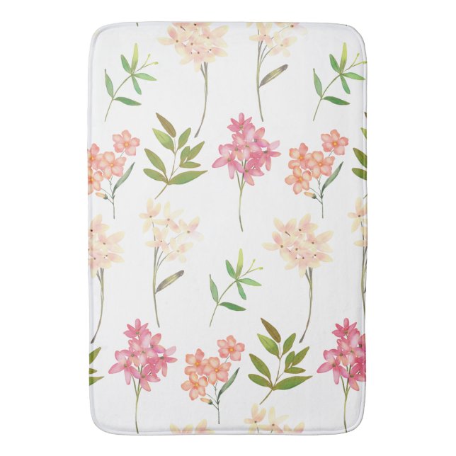 Modern Floral Pattern | Trendy Botanical Bath Mat (Front Vertical)