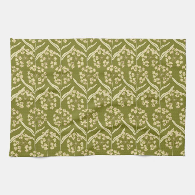 Modern Floral Pattern: White Umbel Flowers Kitchen Towel (Horizontal)