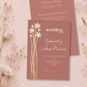 Modern Floral Peach and Ivory Wedding and Gold