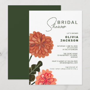 Modern floral peach terracotta green bridal shower invitation